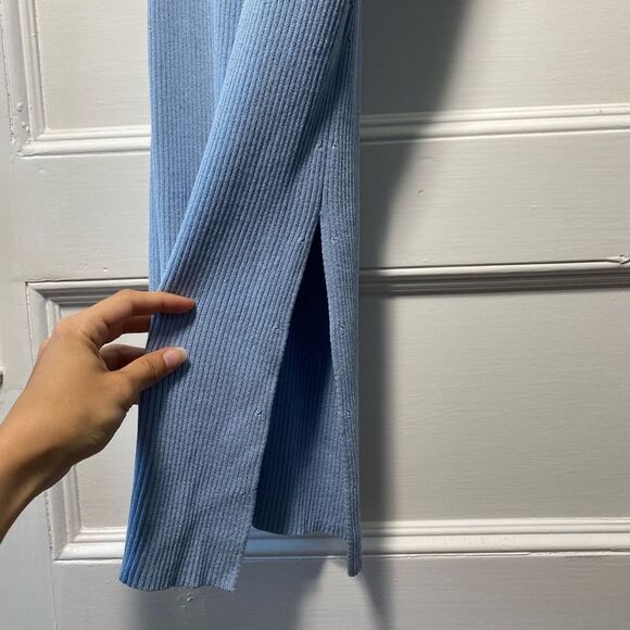 PINKO | Ribbed Cowl-Neck Sleeveless Bodycon Dress Blue - Picture 7 of 13